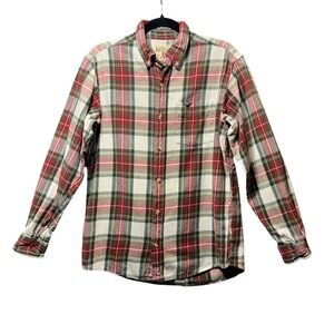Red‎ Head Plaid Flannel Long Sleeve Button Up Shirt Men's Size Medium Red White